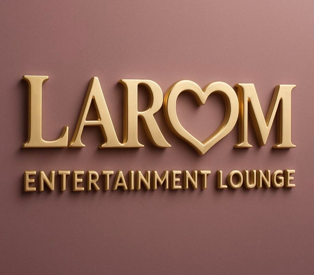 LAR♡M Entertainment Lounge — primary gold logo on dusty rose